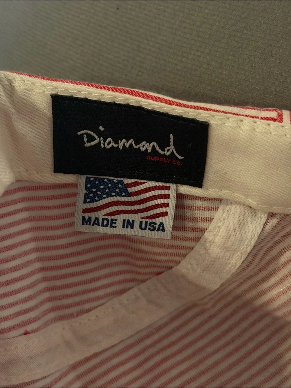 Diamond Supply Co. Red and White Striped Camp Cap with Mint Patch